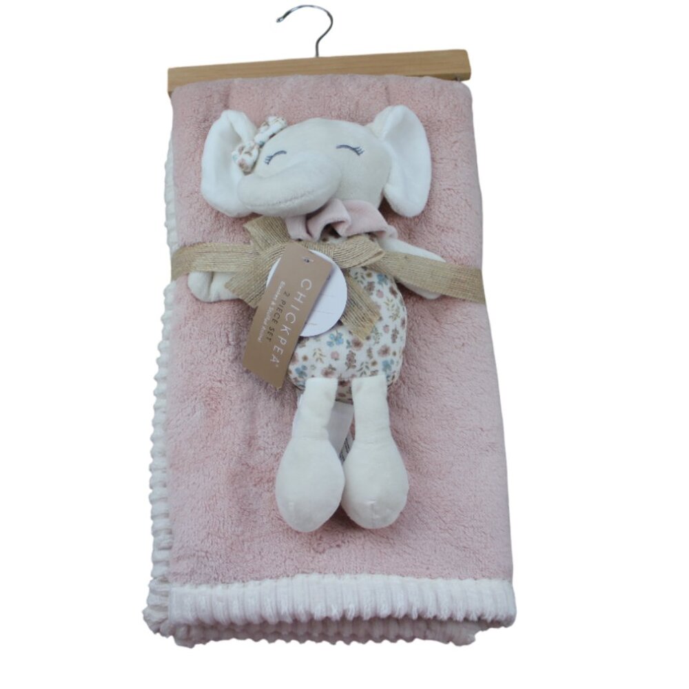 Chick Pea Elephant Plush Baby Blanket Set Sherpa Fleece Pink Ivory Floral NWT